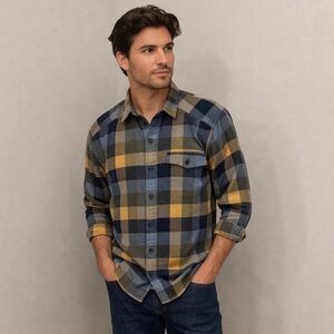 Patagonia Mens Organic Cotton Flannel Plaid Button Down Shirt Blue Yellow Medium